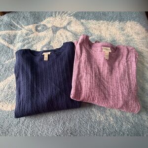 Two Large St Johns Bay Women's Lightweight Ribbed Sweaters, Navy and Dark Red
